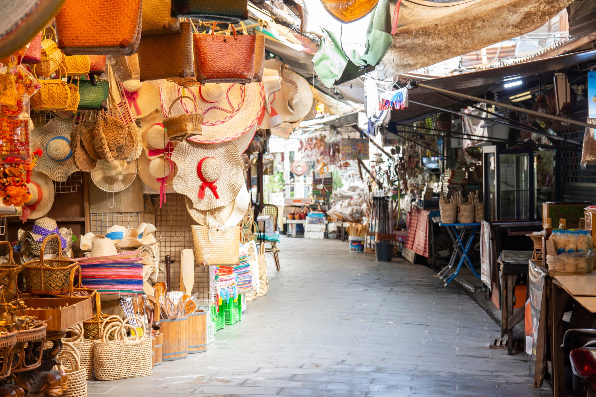 Samchuk 100-Years-Old Market historic wooden shophouses along Tha Chin River