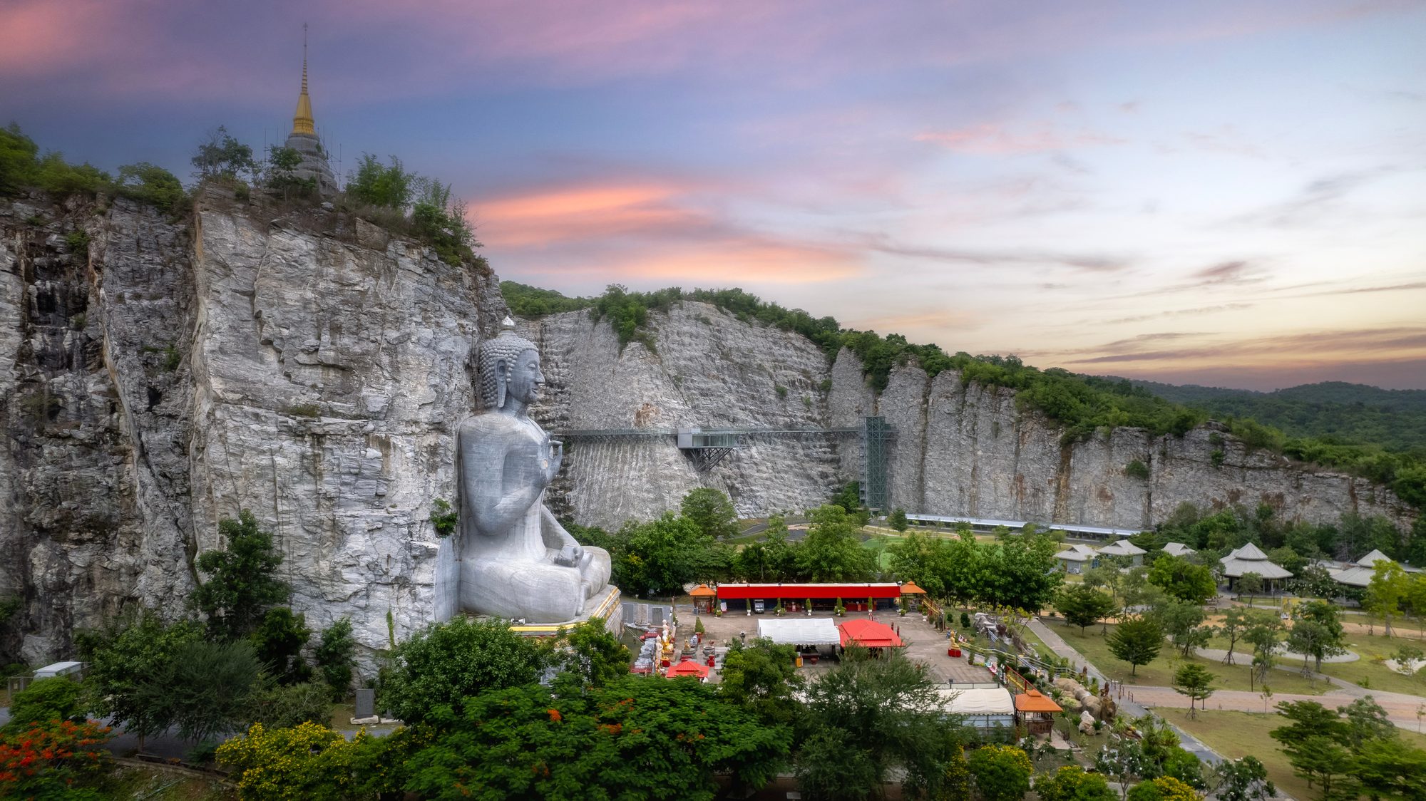 Wat Kao Thiam Tham cliff carved Buddha in Suphanburi